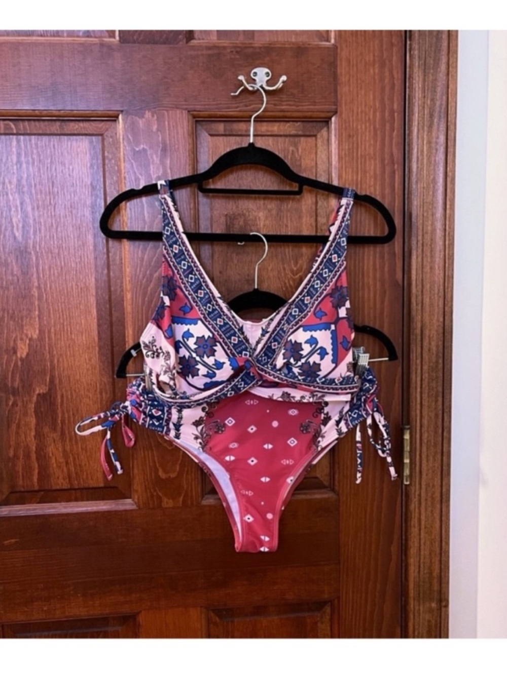 CUPSHE Paisley and Floral Print Twist Ruched Drawstring Bikini Set Swimwear NWT